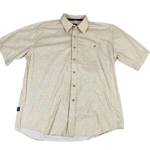 Sean John‎ Button Down Shirt Short Sleeve Text Y2K Hip Hop Casual Beige Large